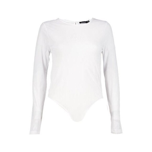 NWT Boohoo Women's Jessica “Bad Habits”Mesh Long Sleeve Bodysuit - Picture 2 of 5